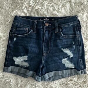 Hollister Women's Dark Wash Ripped Denim Shorts - Size 2/3